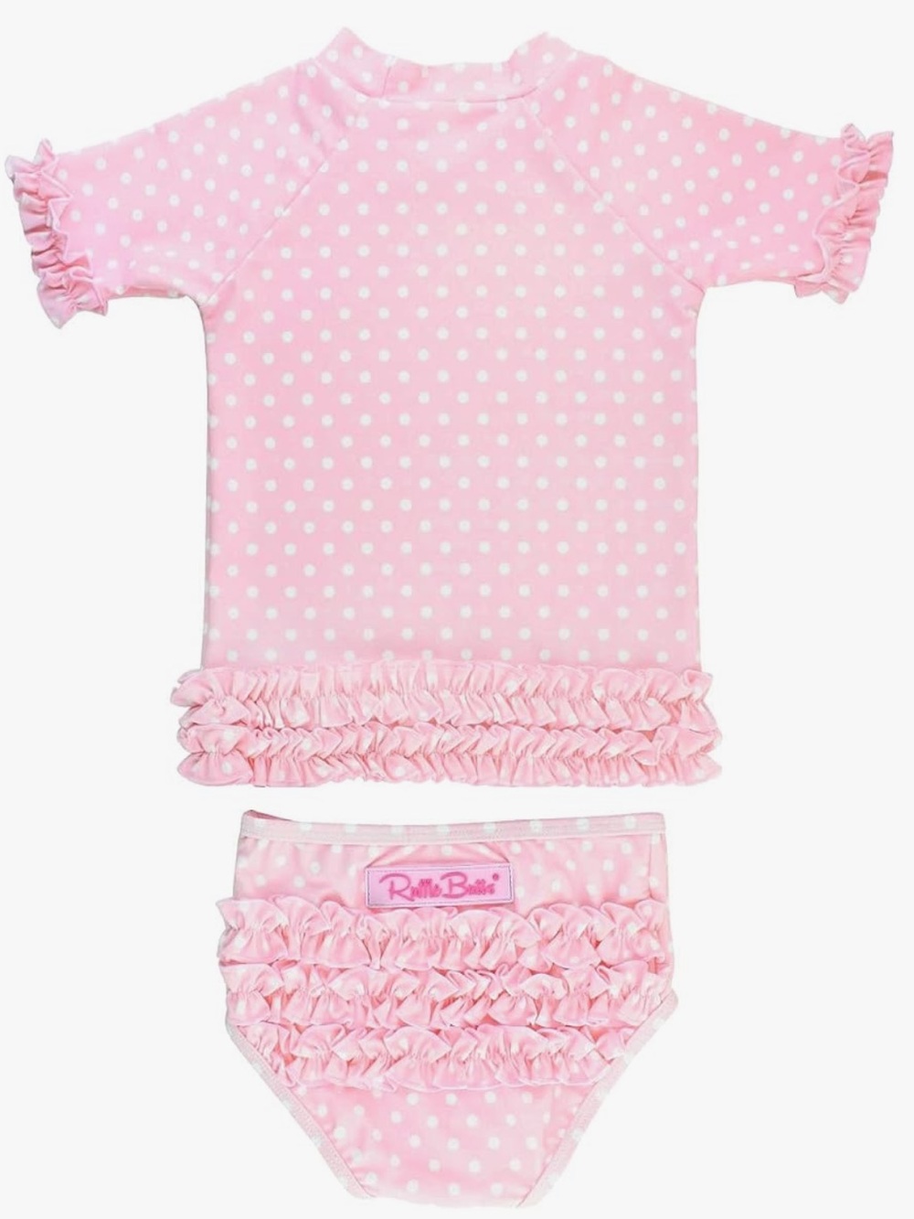 RuffleButts Toddler Girls Rash Guard 2-Piece Swimsuit Pink Polka Dot